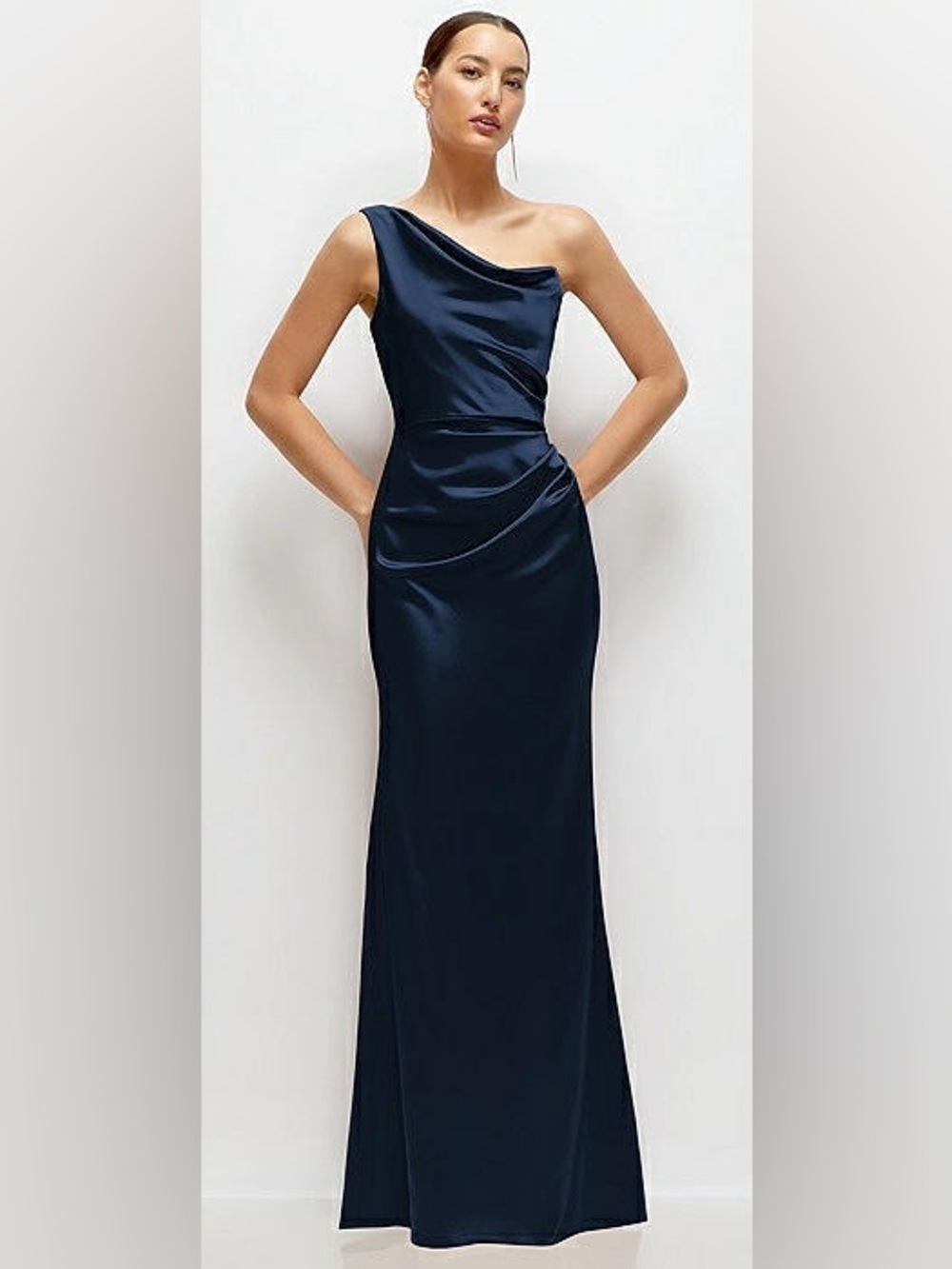Chi Chi London One-Shoulder Navy Satin Gown